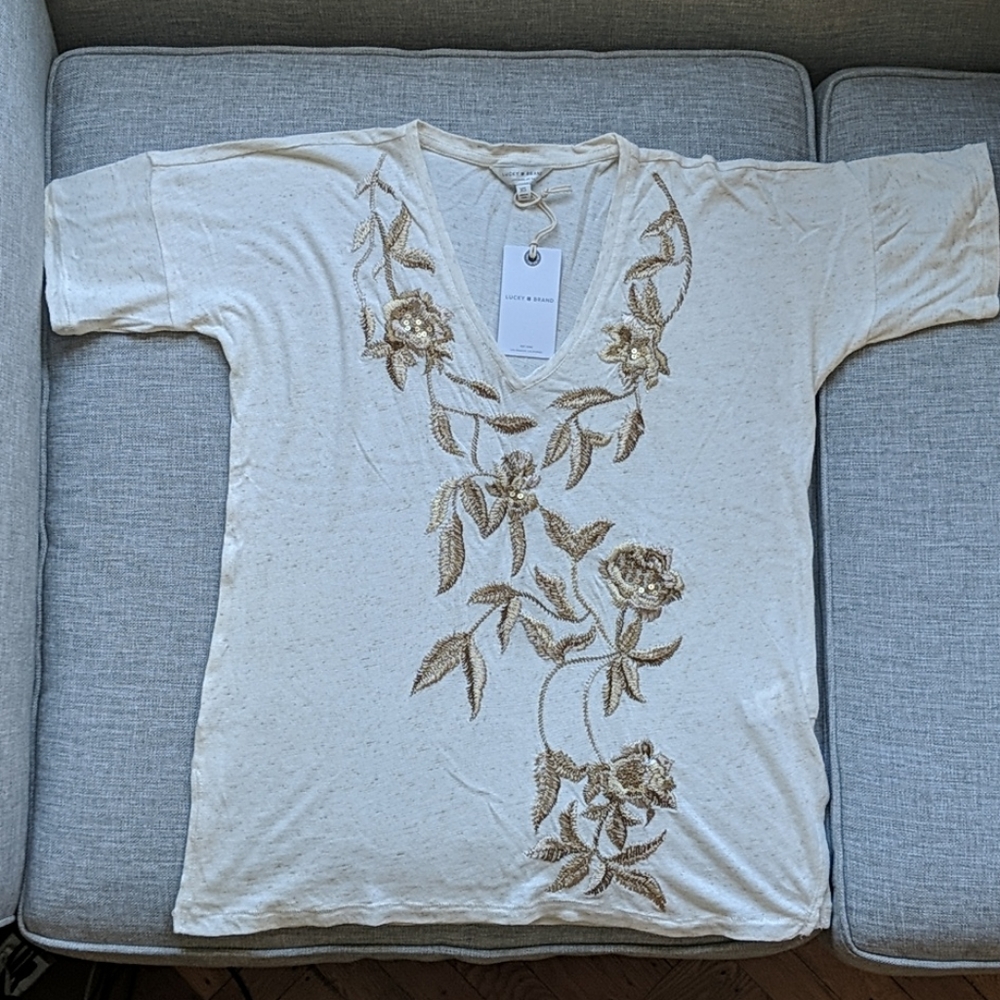 NWT Women's Lucky Brand Embroidered Tee